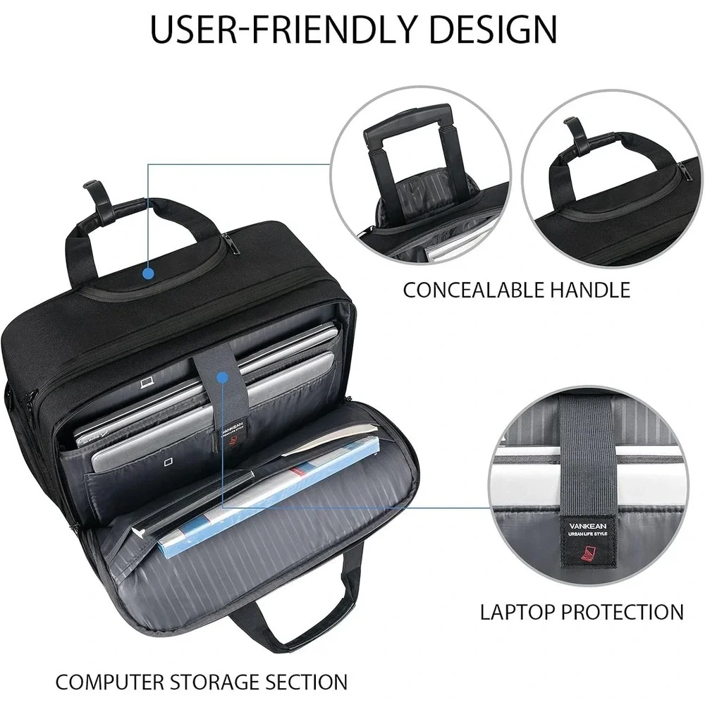 VANKEAN Rolling Laptop Bag – 17.3 Inch – Black Travel Work Business Case